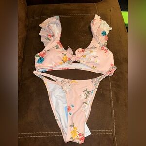 Floral Bikini Set with Ruffle Sleeves